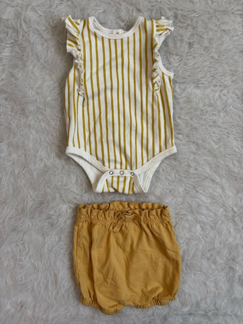 Pehr Baby Organic Cotton Mustard Stripe Ruffle Cottagecore Matching Set